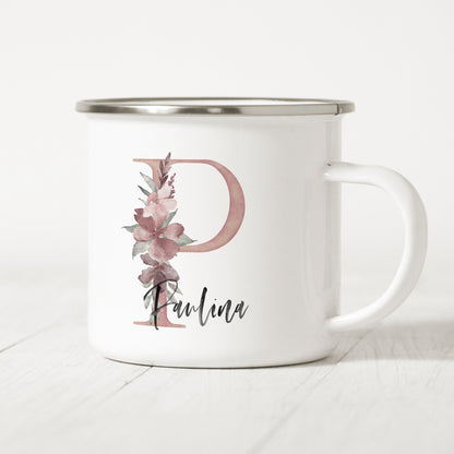 Emaille Tasse Personalisiert Buchstabe Name Blumen Namensgeschenk Becher