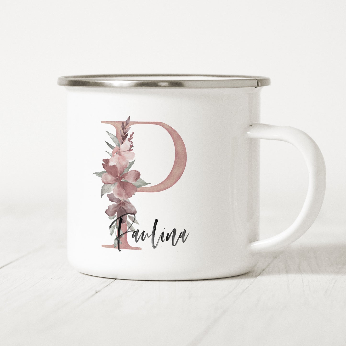 Emaille Tasse Personalisiert Buchstabe Name Blumen Namensgeschenk Becher