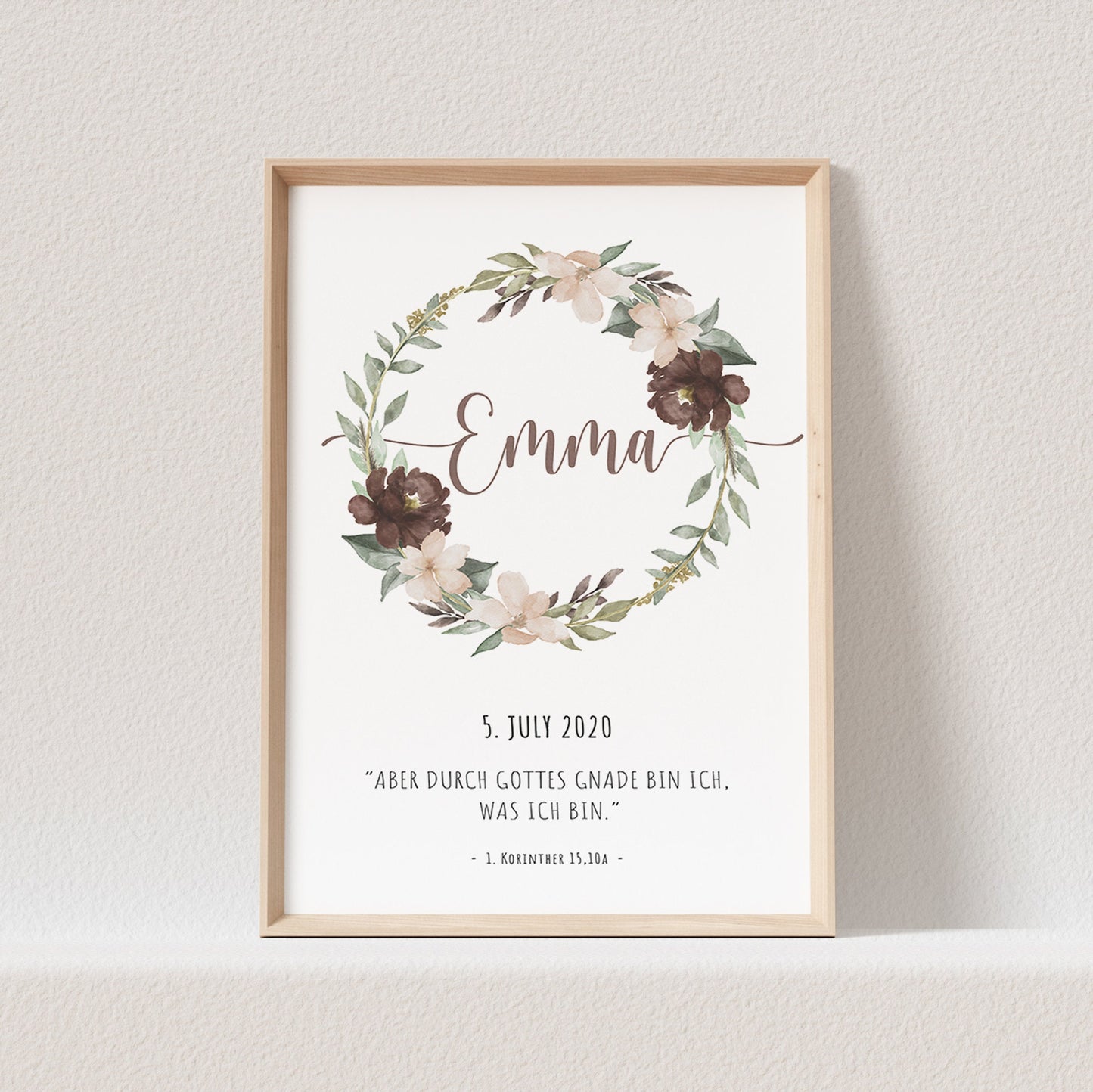 Taufspruch Poster Taufe Geschenk Blumenkranz Personalisiert