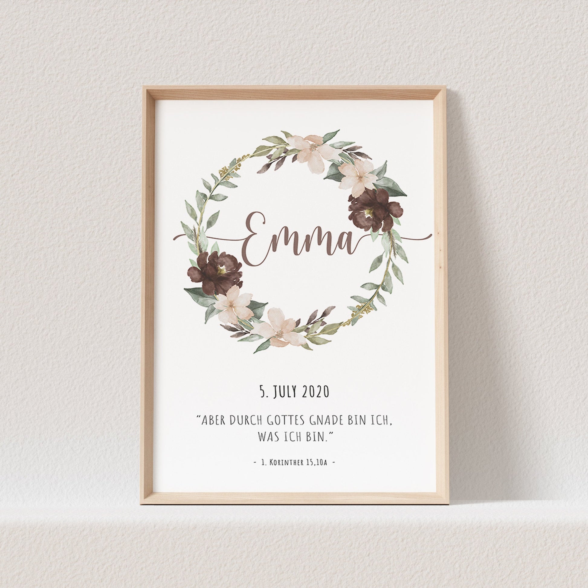 Taufspruch Poster Taufe Geschenk Blumenkranz Personalisiert