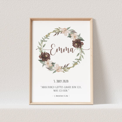 Taufspruch Poster Taufe Geschenk Blumenkranz Personalisiert