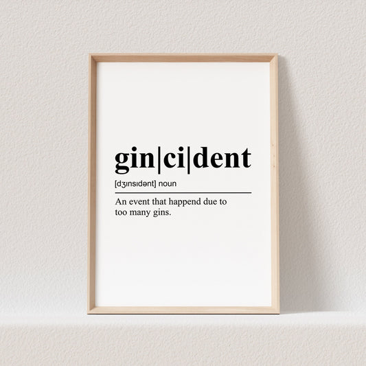 Gin Poster Gincident Definition Geschenk Küchenbild Küchenposter