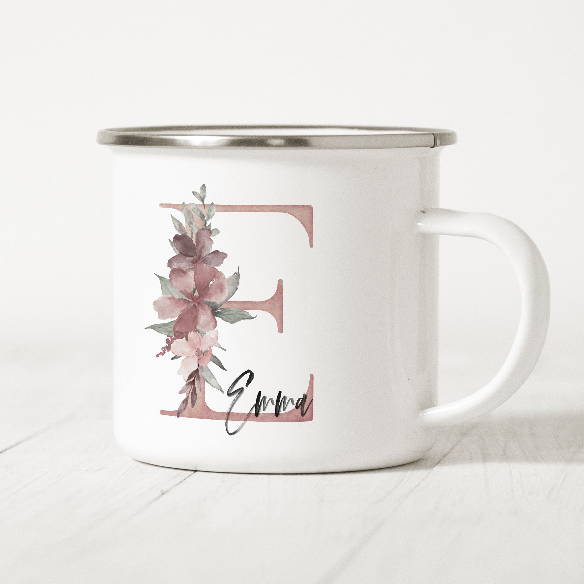 Emaille Tasse Personalisiert Buchstabe Name Blumen Namensgeschenk Becher