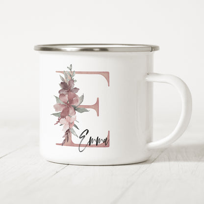 Emaille Tasse Personalisiert Buchstabe Name Blumen Namensgeschenk Becher