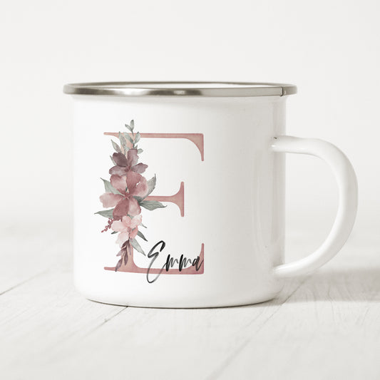 Emaille Tasse Personalisiert Buchstabe Name Blumen Namensgeschenk Becher