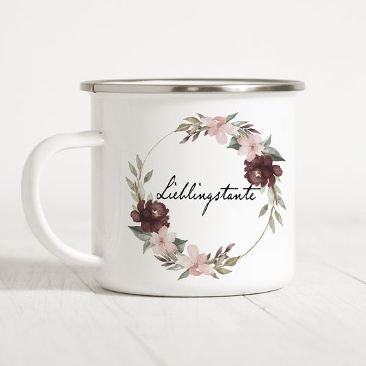 Lieblingstante Tasse Emaille Blumenring Personalisiert Personalisierbar Geschenk