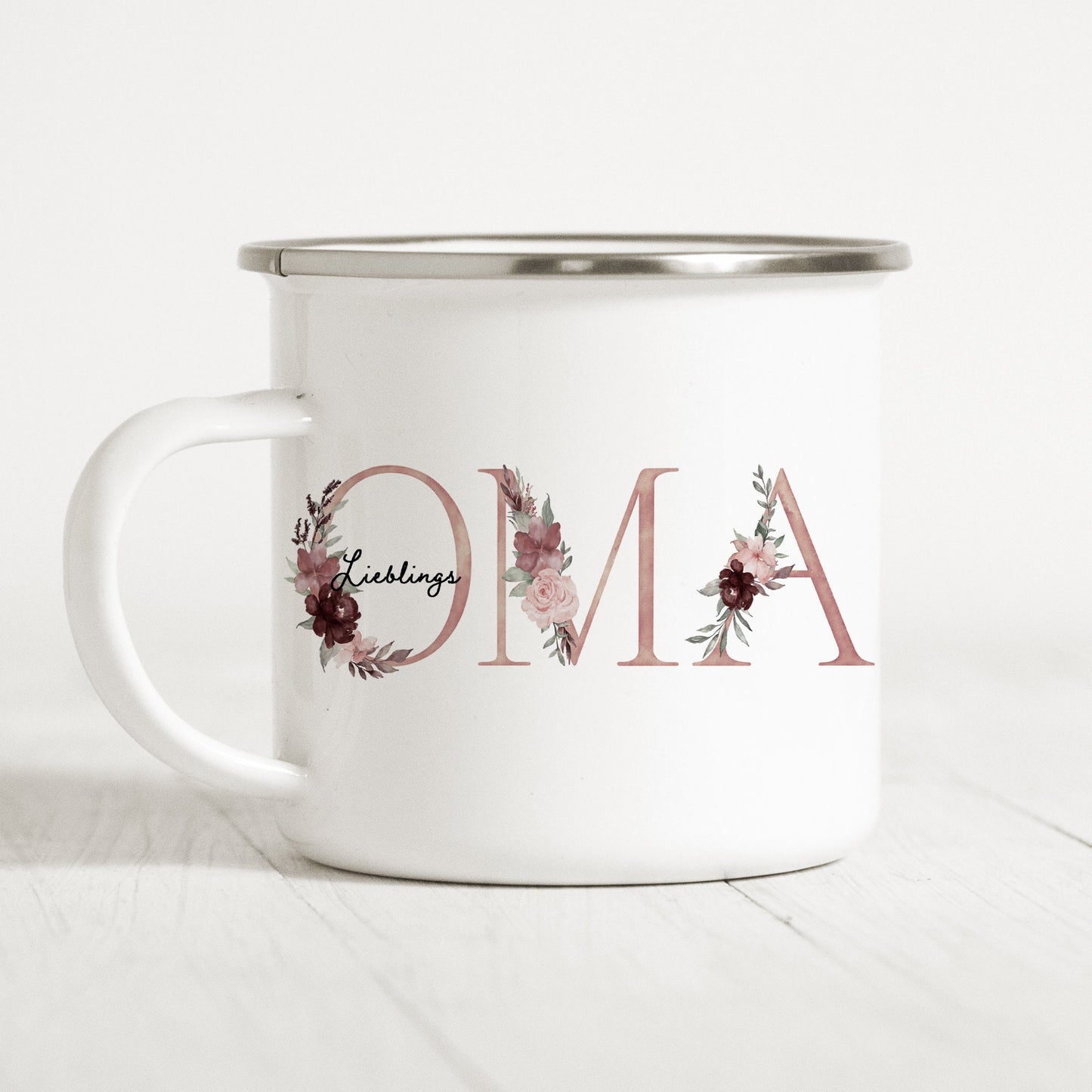 Lieblingsoma Tasse Emaille Blumen Floral Großmutter Oma Geschenk