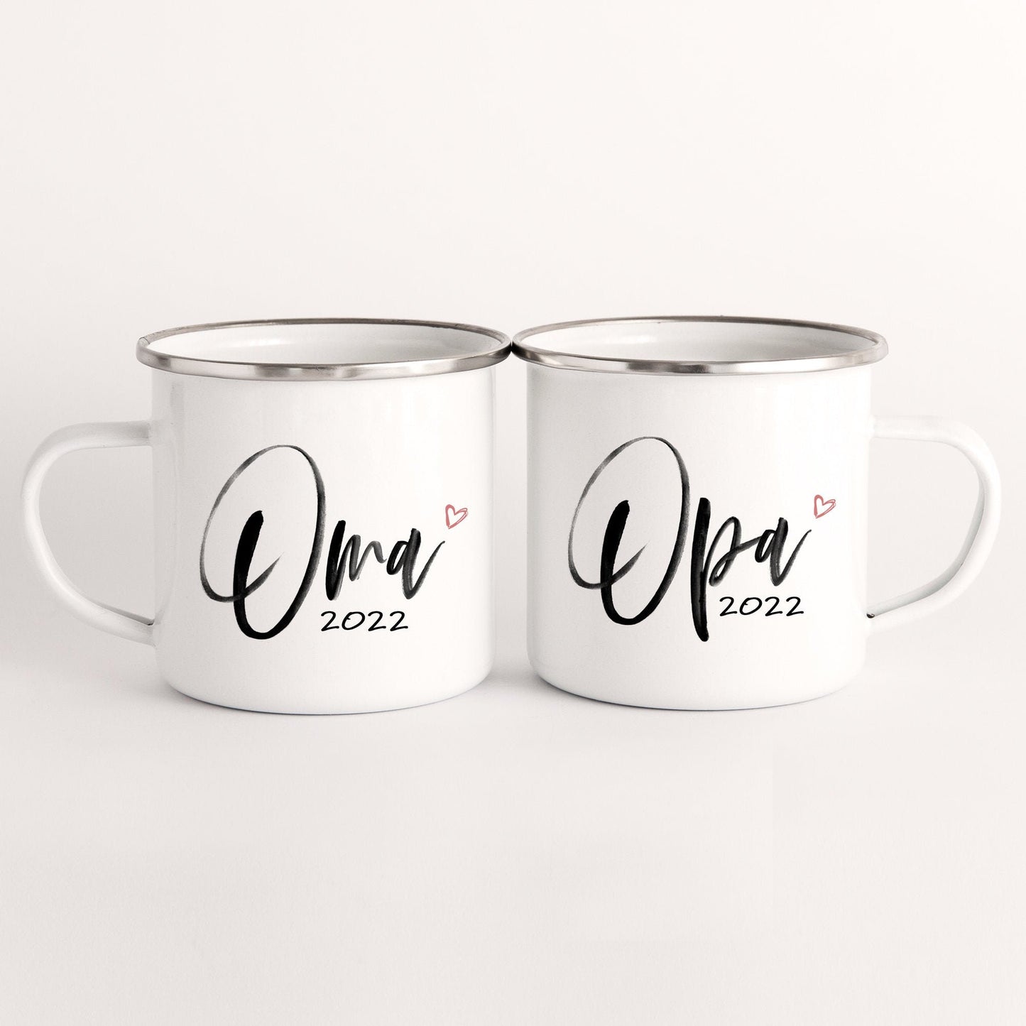 Tassenpaar Oma Opa 2022 Emaille Tasse Werdende Großeltern Schwangerschaft Verkünden Geschenk