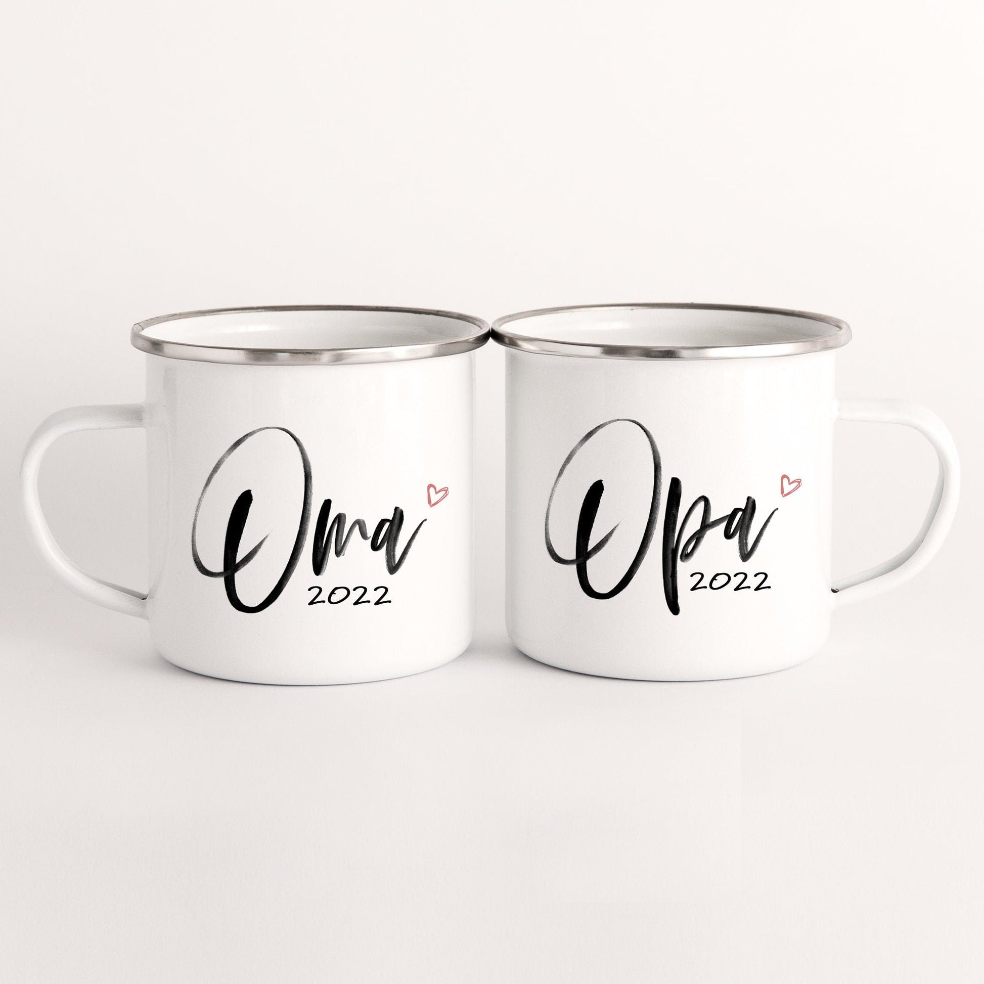 Tassenpaar Oma Opa 2022 Emaille Tasse Werdende Großeltern Schwangerschaft Verkünden Geschenk