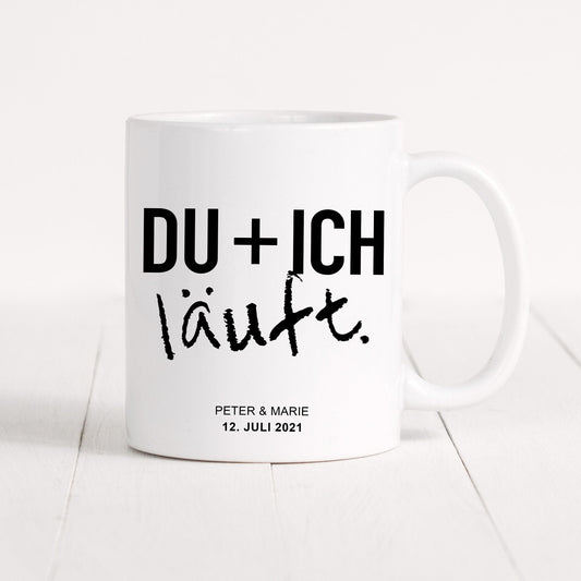 Du Ich Läuft Tasse Personalisiert mit Name + Datum Jahrestag Hochzeitstag Hochzeitsgeschenk
