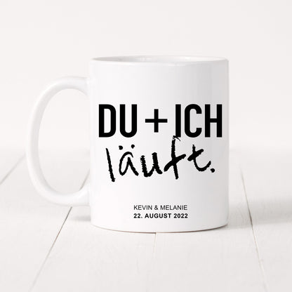 Du Ich Läuft Tasse Personalisiert mit Name + Datum Jahrestag Hochzeitstag Hochzeitsgeschenk