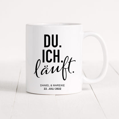 Du Ich Läuft Tasse Personalisiert mit Name + Datum Jahrestag Hochzeitstag Hochzeitsgeschenk