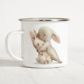 Emaille Tasse Kinder Hasen Umarmende Häschen Becher Mädchen Geschenk