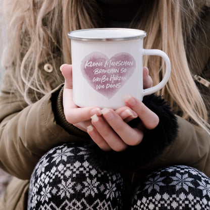 Kleine Menschen Brauchen So Große Herzen Wie Deins Emaille Tasse Emailletasse Erzieherin Kindergarten Kindergärtnerin Abschiedsgeschenk