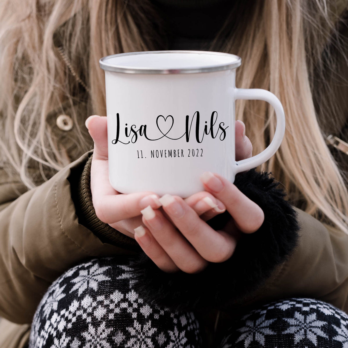 Emaille Tasse Hochzeit Personalisiert Bräutigam Braut Namen Brautpaar Hochzeitstag Hochzeitsgeschenk – DEL MÀ