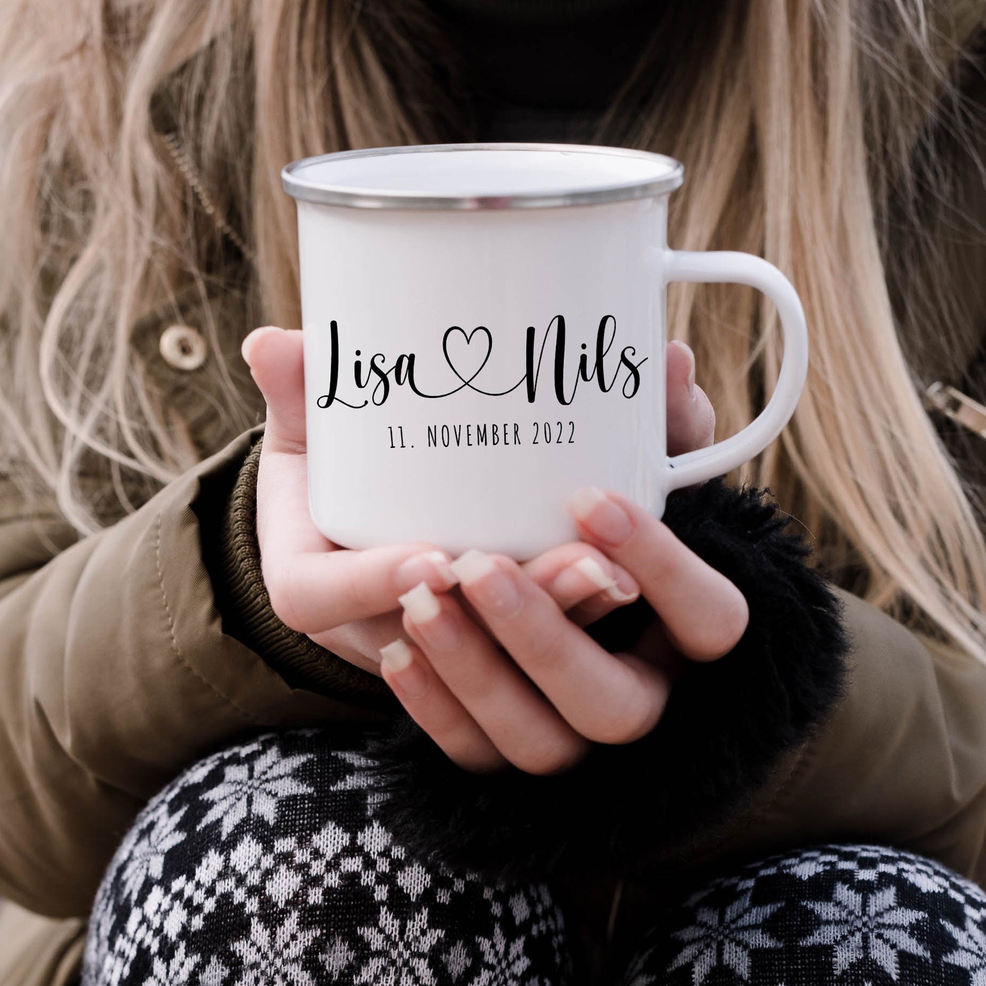 Emaille Tasse Hochzeit Personalisiert Bräutigam Braut Namen Brautpaar Hochzeitstag Hochzeitsgeschenk