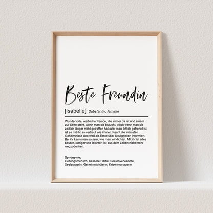 Beste Freundin Definition Poster Personalisiert Bild Freundschaft Danke Geschenk Freundin