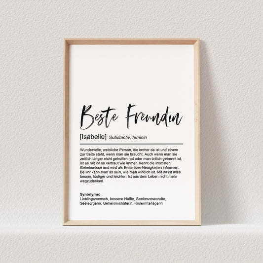 Beste Freundin Definition Poster Personalisiert Bild Freundschaft Danke Geschenk Freundin
