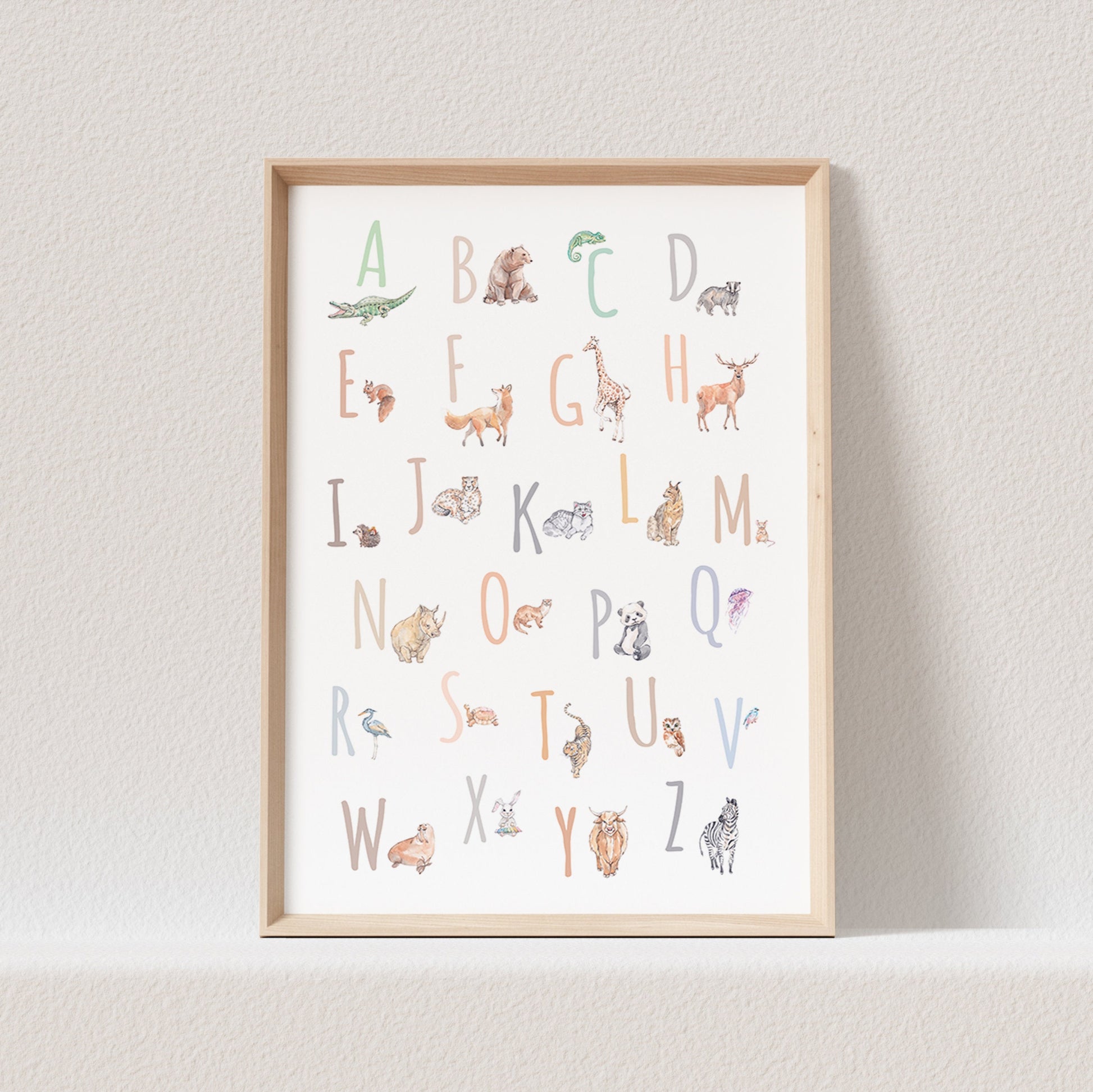 ABC Poster Tieralphabet Alphabet Tiere Print Bild Kinderzimmer Lernposter Geburtstagsgeschenk