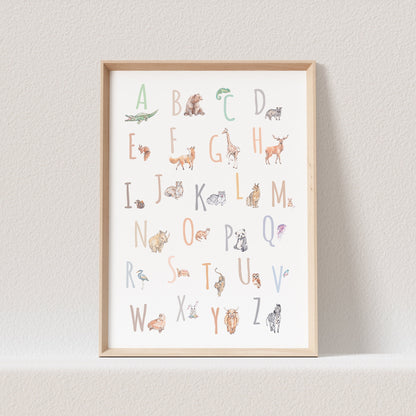 ABC Poster Tieralphabet Alphabet Tiere Print Bild Kinderzimmer Lernposter Geburtstagsgeschenk