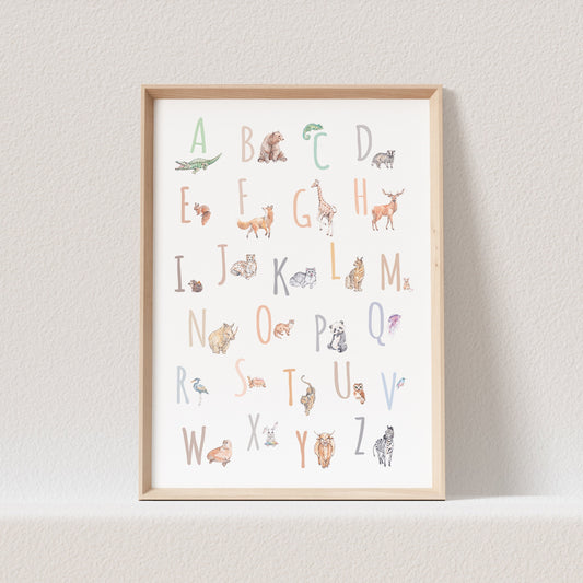 ABC Poster Tieralphabet Alphabet Tiere Print Bild Kinderzimmer Lernposter Geburtstagsgeschenk