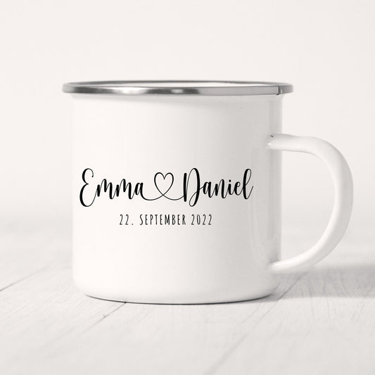 Emaille Tasse Hochzeit Personalisiert Bräutigam Braut Namen Brautpaar Hochzeitstag Hochzeitsgeschenk