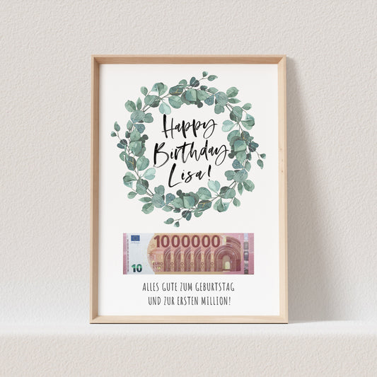 Geldgeschenk Geburtstag Poster Geburtstagsposter Personalisierbar Erste Million Geburtstagsgeschenk Personalisiert