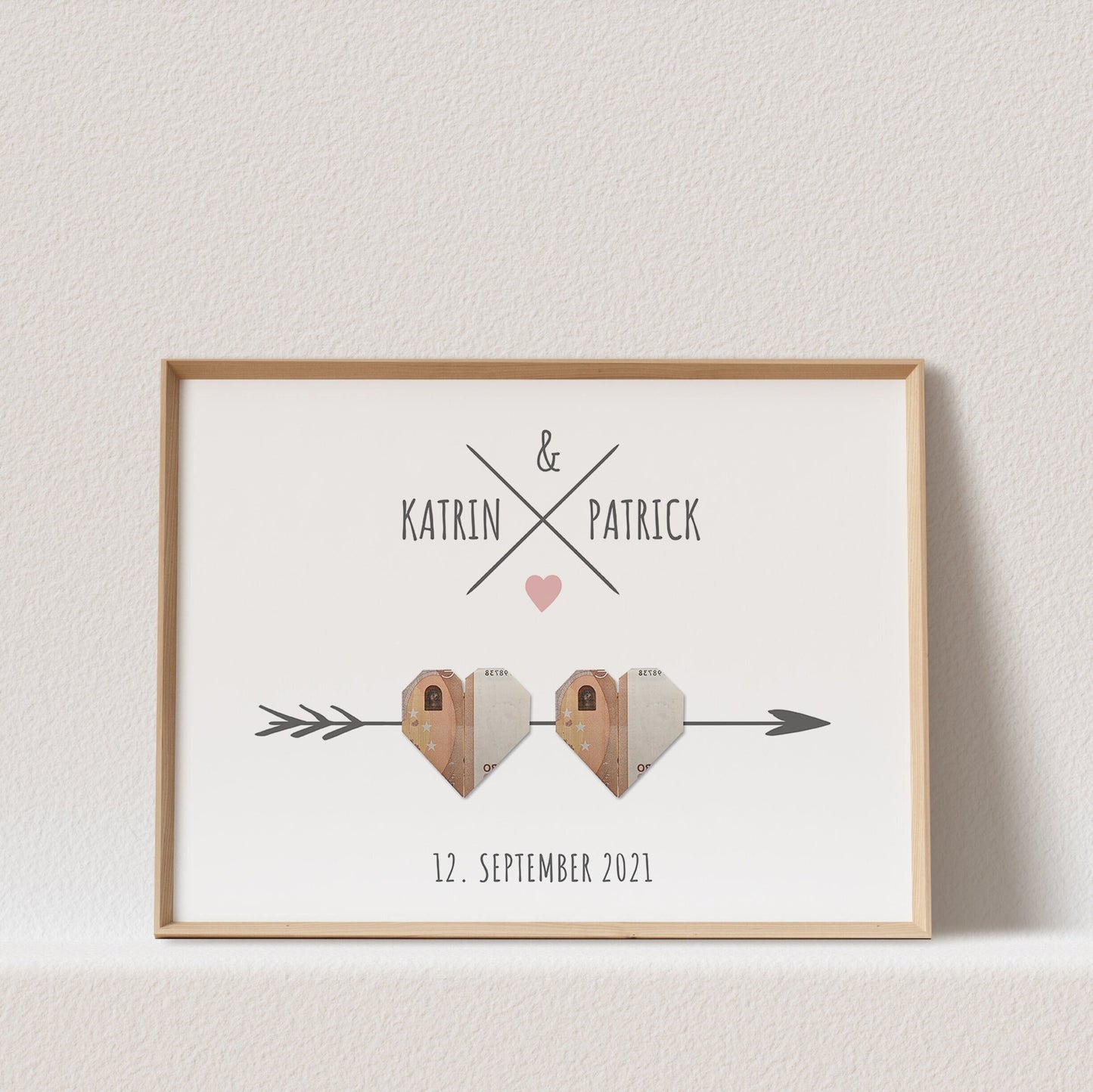 Geldgeschenk Hochzeit Poster Personalisierbar Geldscheine Herzen Hochzeitsposter Hochzeitsgeschenk