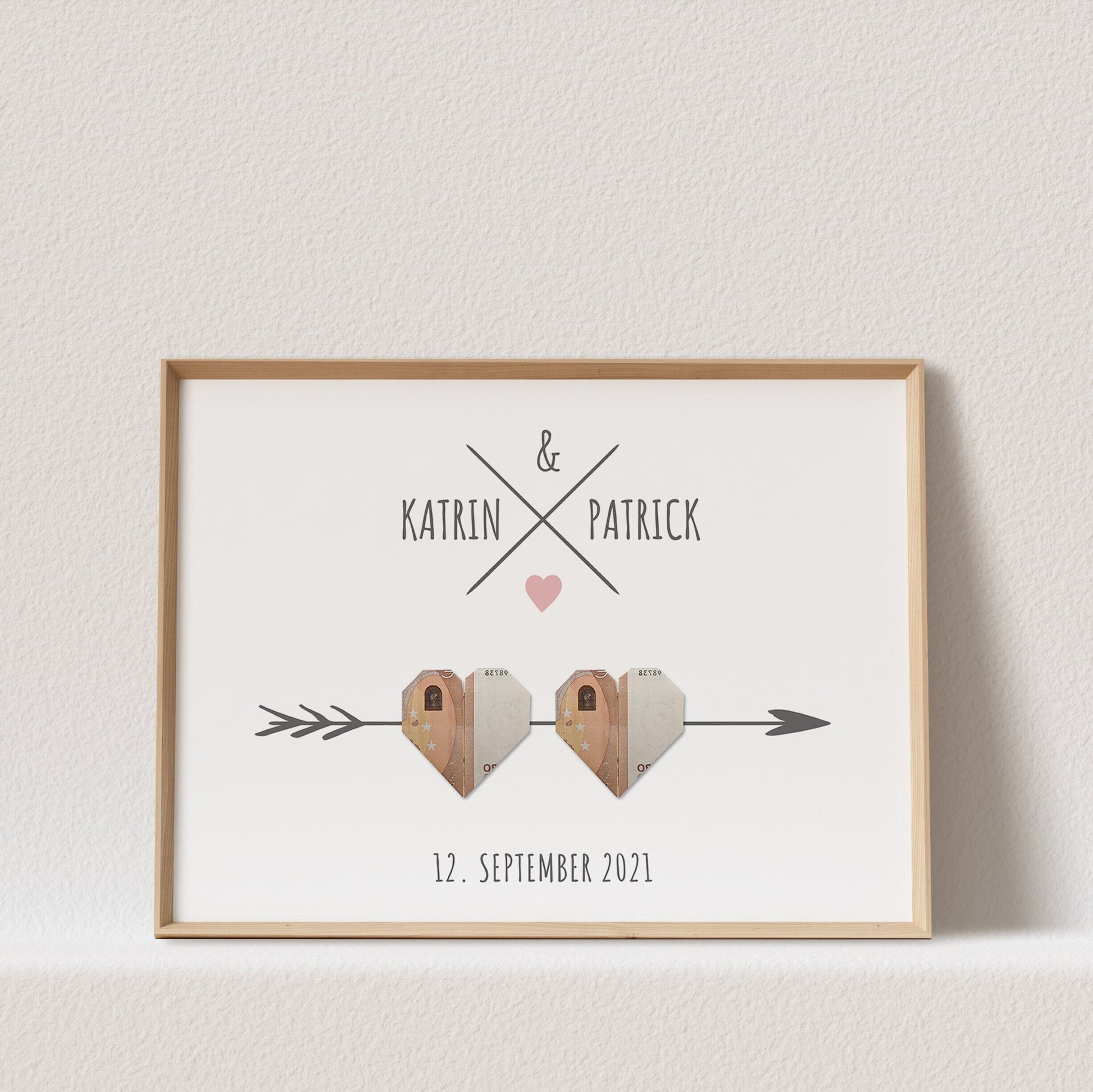 Geldgeschenk Hochzeit Poster Personalisierbar Geldscheine Herzen Hochzeitsposter Hochzeitsgeschenk