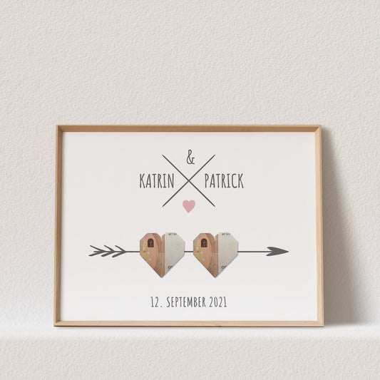 Geldgeschenk Hochzeit Poster Personalisierbar Geldscheine Herzen Hochzeitsposter Hochzeitsgeschenk