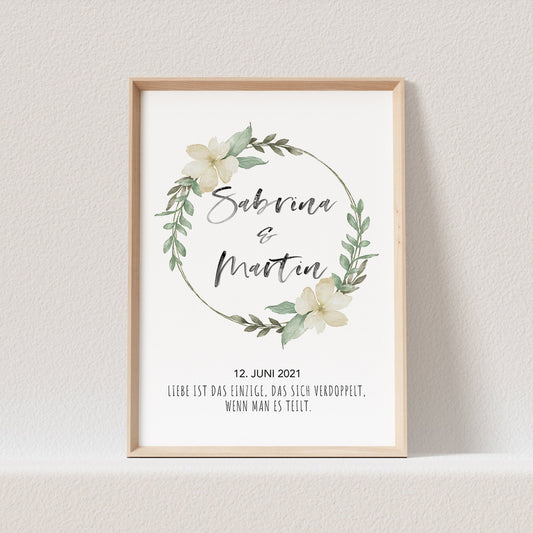 Hochzeitsposter Personalisiert mit personalisierbaren Namen Hochzeitstag und Hochzeitsspruch Hochzeitsgeschenk