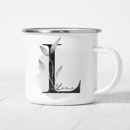 Emaille Tasse Personalisiert Buchstabe Name Blumen Floral Buchstabentasse Namensgeschenk
