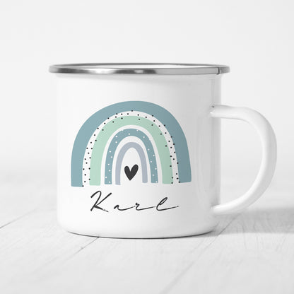 Emaille Tasse Regenbogen Personalisiert Regenbogen Emailletasse Junge Mädchen Kindertasse Kinderbecher Namensgeschenk