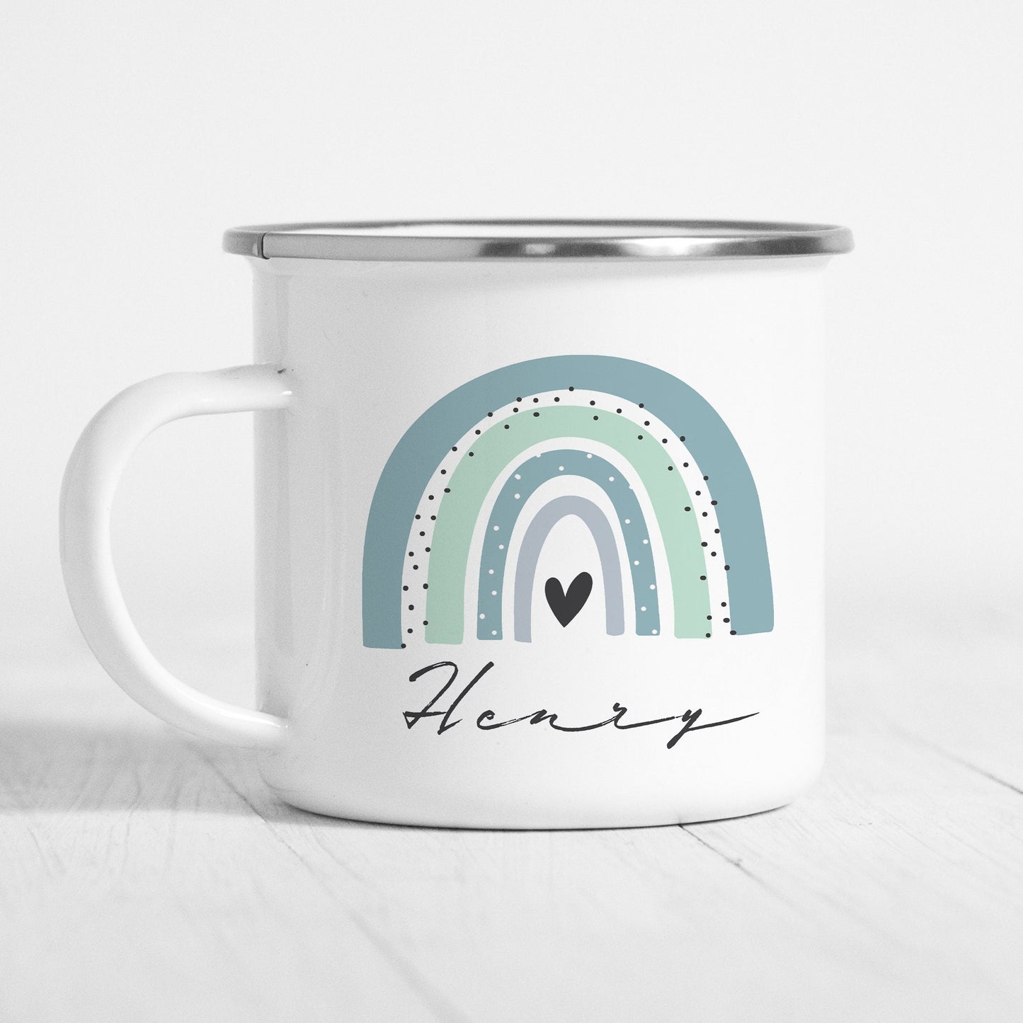 Emaille Tasse Regenbogen Personalisiert Regenbogen Emailletasse Junge Mädchen Kindertasse Kinderbecher Namensgeschenk