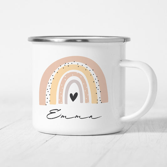 Emaille Tasse Regenbogen Personalisiert Regenbogen Emailletasse Junge Mädchen Kindertasse Kinderbecher Namensgeschenk