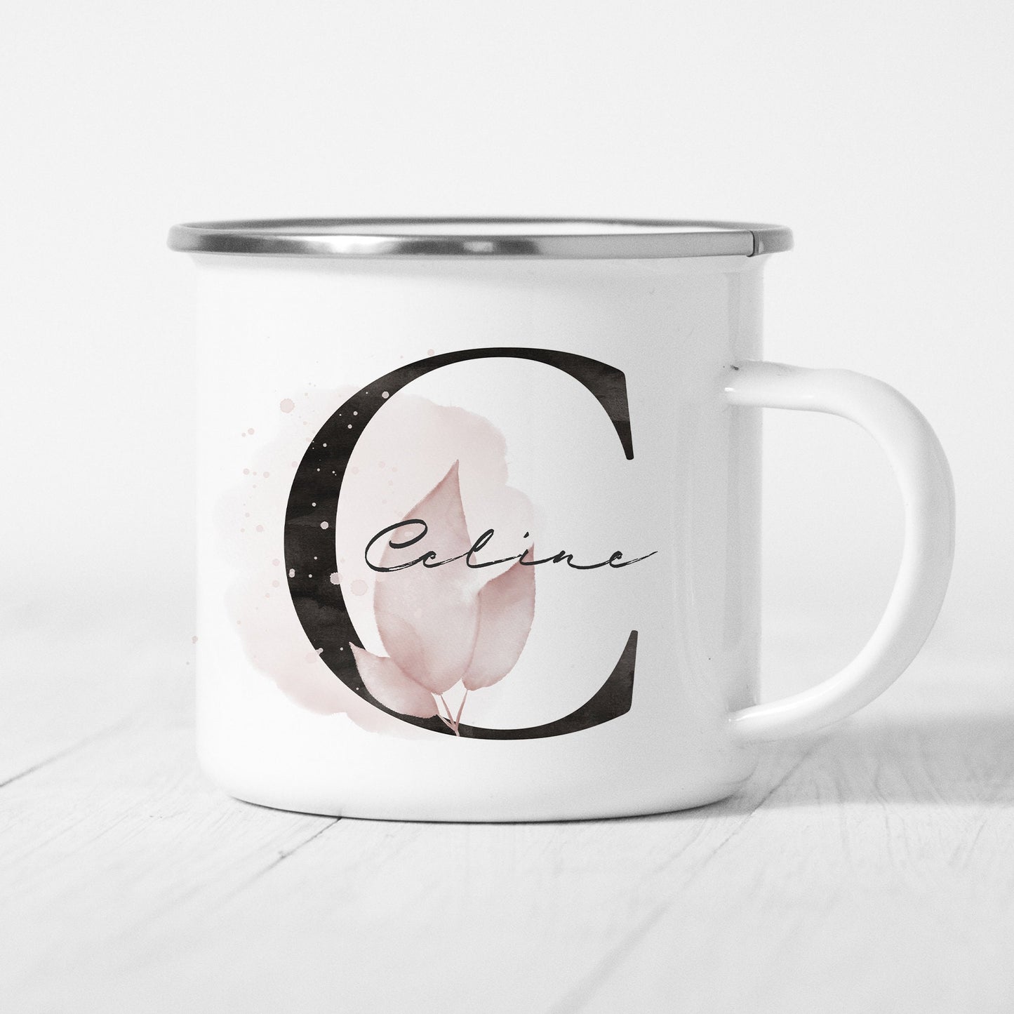Emaille Tasse Personalisiert Buchstabe Name Blumen Floral Buchstabentasse Namensgeschenk