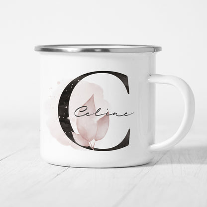 Emaille Tasse Personalisiert Buchstabe Name Blumen Floral Buchstabentasse Namensgeschenk