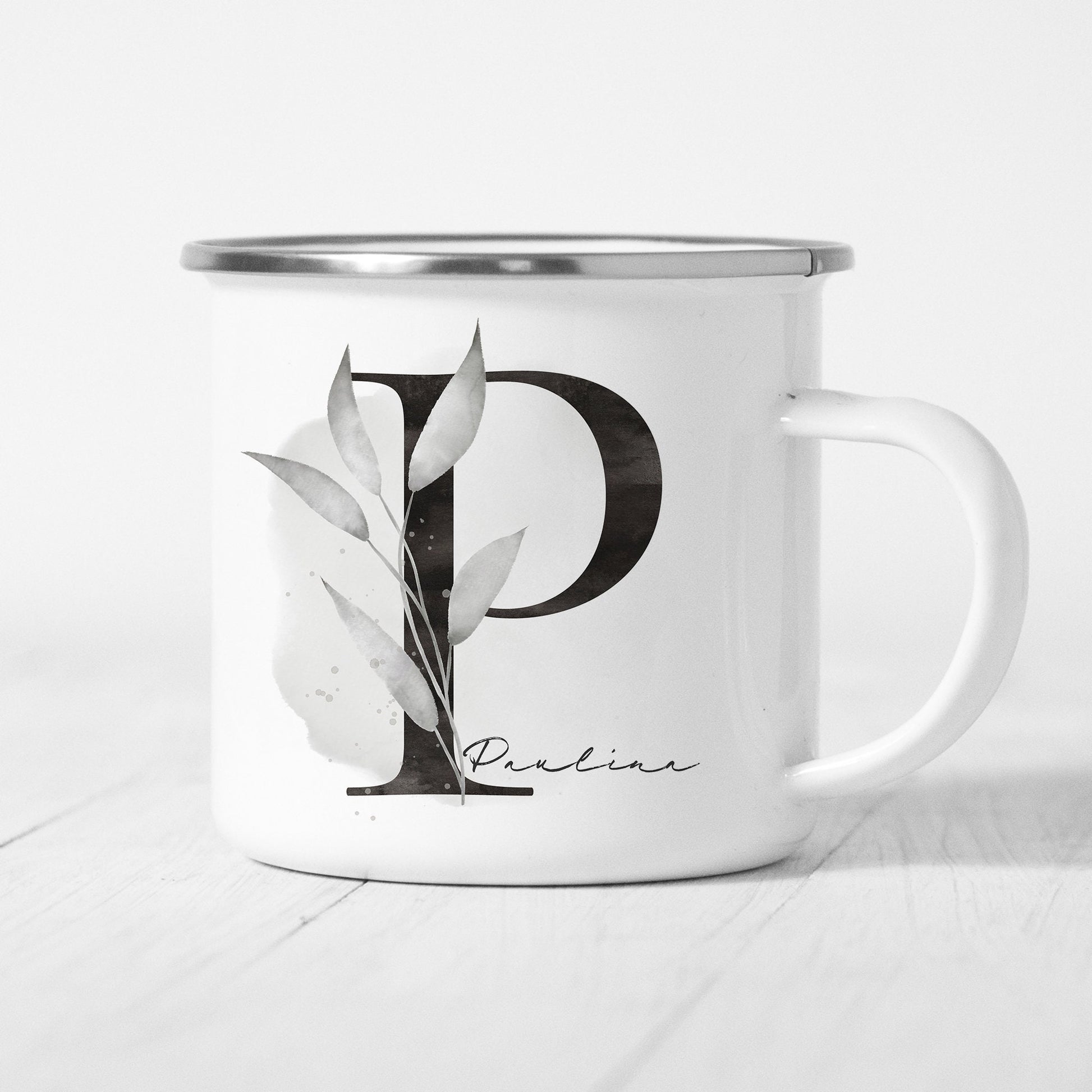 Emaille Tasse Personalisiert Buchstabe Name Blumen Floral Buchstabentasse Namensgeschenk