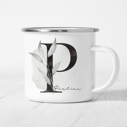 Emaille Tasse Personalisiert Buchstabe Name Blumen Floral Buchstabentasse Namensgeschenk