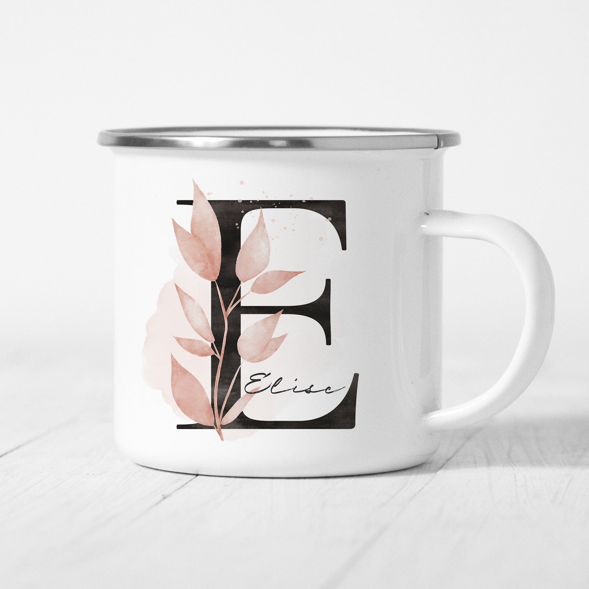 Emaille Tasse Personalisiert Buchstabe Name Blumen Floral Buchstabentasse Namensgeschenk