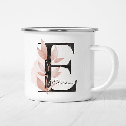 Emaille Tasse Personalisiert Buchstabe Name Blumen Floral Buchstabentasse Namensgeschenk