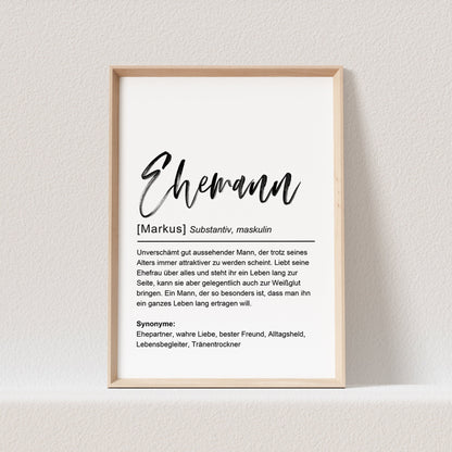 Ehemann Definition Poster Personalisierbar Hochzeit Bräutigam Hochzeitstag Geschenk Hochzeitsgeschenk