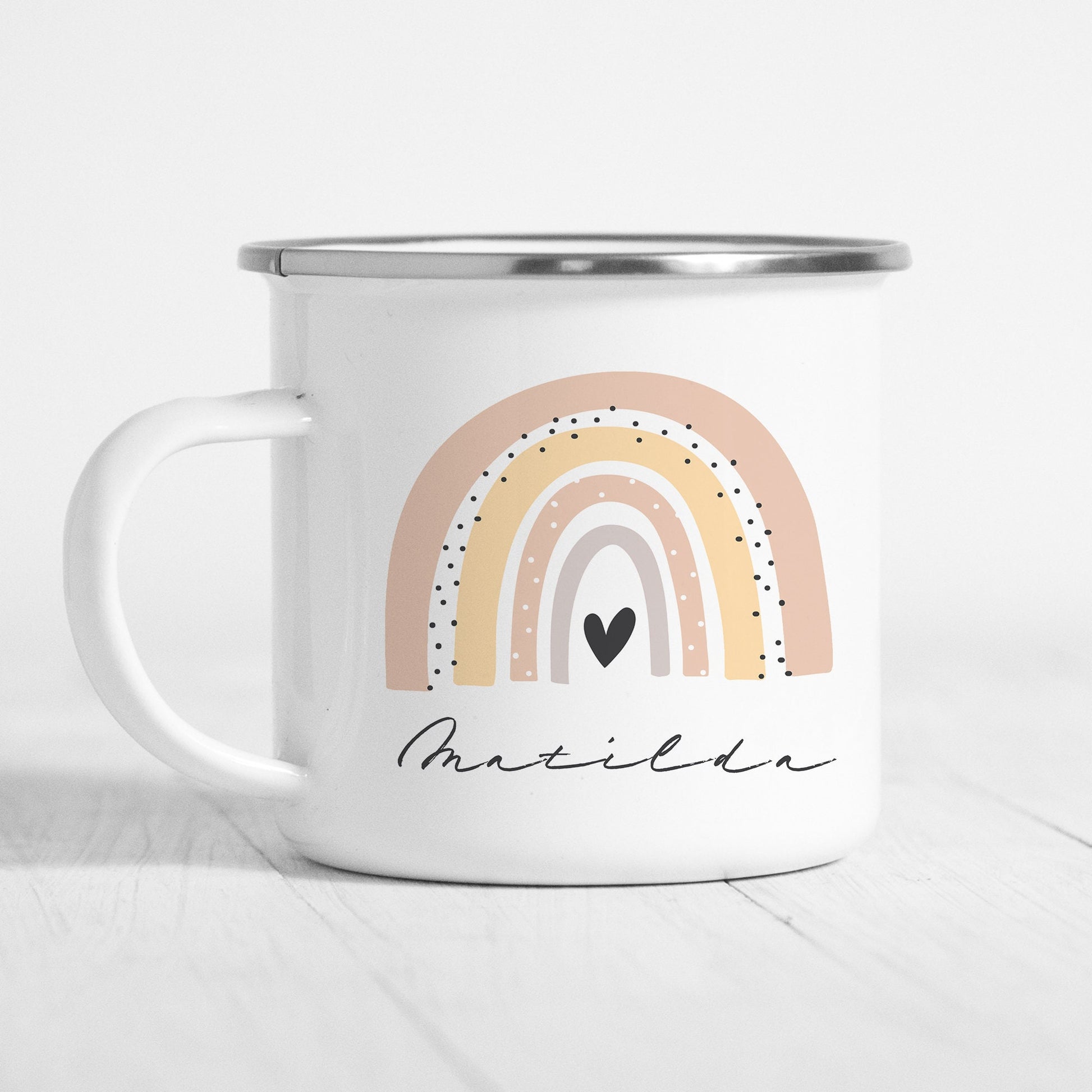 Emaille Tasse Regenbogen Personalisiert Regenbogen Emailletasse Junge Mädchen Kindertasse Kinderbecher Namensgeschenk