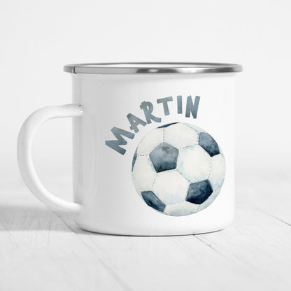 Fußball Tasse Emaille Kinder Personalisiert Name Kinderbecher Fussball Fußballspieler Namensgeschenk
