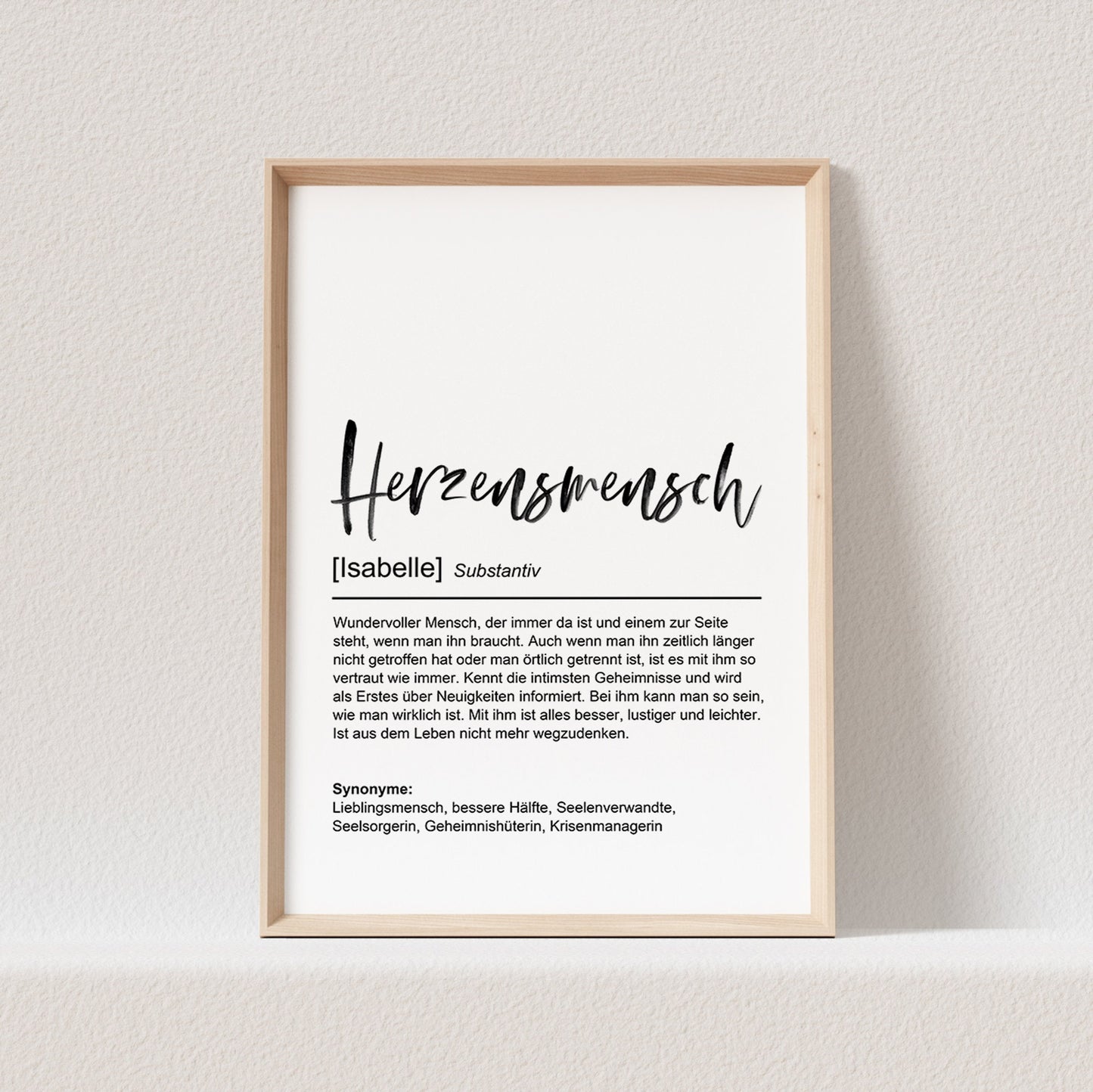 Herzensmensch Definition Poster Personalisiert Bild Freundschaft Beste Freundin Bedanken Danke Geschenk