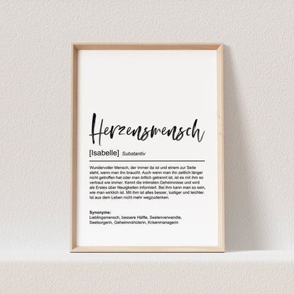 Herzensmensch Definition Poster Personalisiert Bild Freundschaft Beste Freundin Bedanken Danke Geschenk