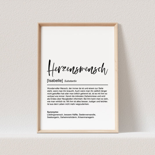 Herzensmensch Definition Poster Personalisiert Bild Freundschaft Beste Freundin Bedanken Danke Geschenk