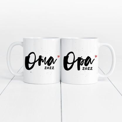 Tassenpaar Oma Opa 2022 Tasse Werdende Großeltern Großmutter Großvater Geschenk Schwangerschaft Verkünden