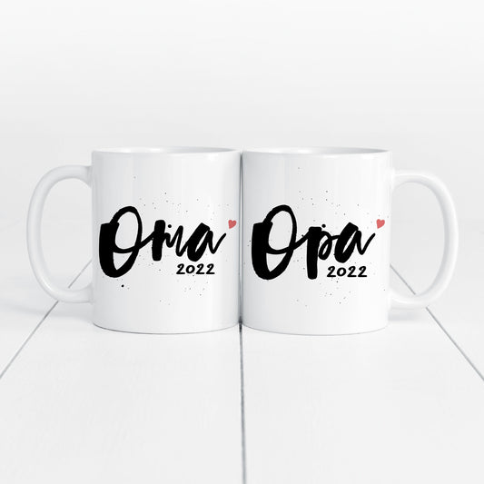 Tassenpaar Oma Opa 2022 Tasse Werdende Großeltern Großmutter Großvater Geschenk Schwangerschaft Verkünden