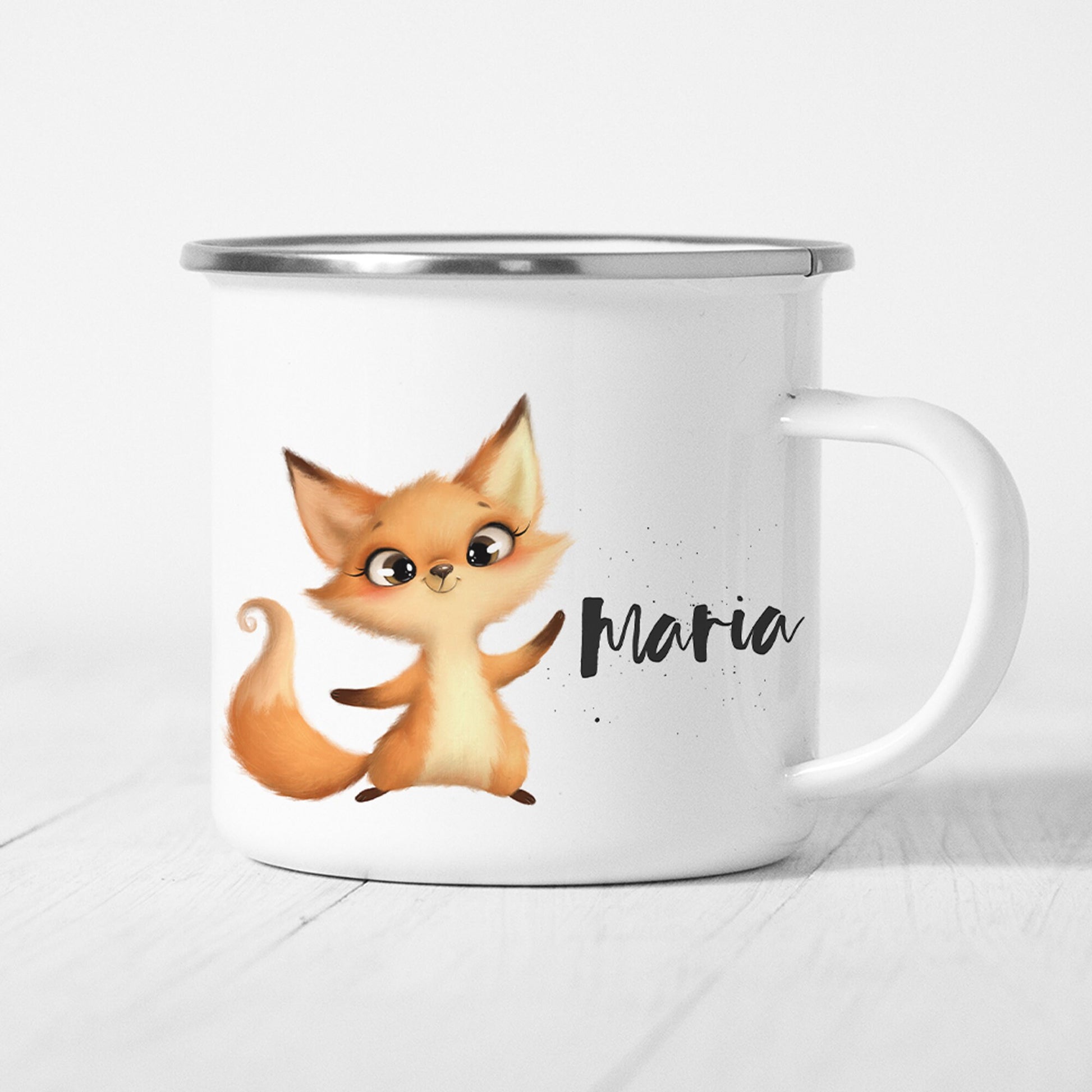 Fuchs Tasse Emaille Personalisiert Kinder Fuchsbaby Becher Name Namensgeschenk Geschenk